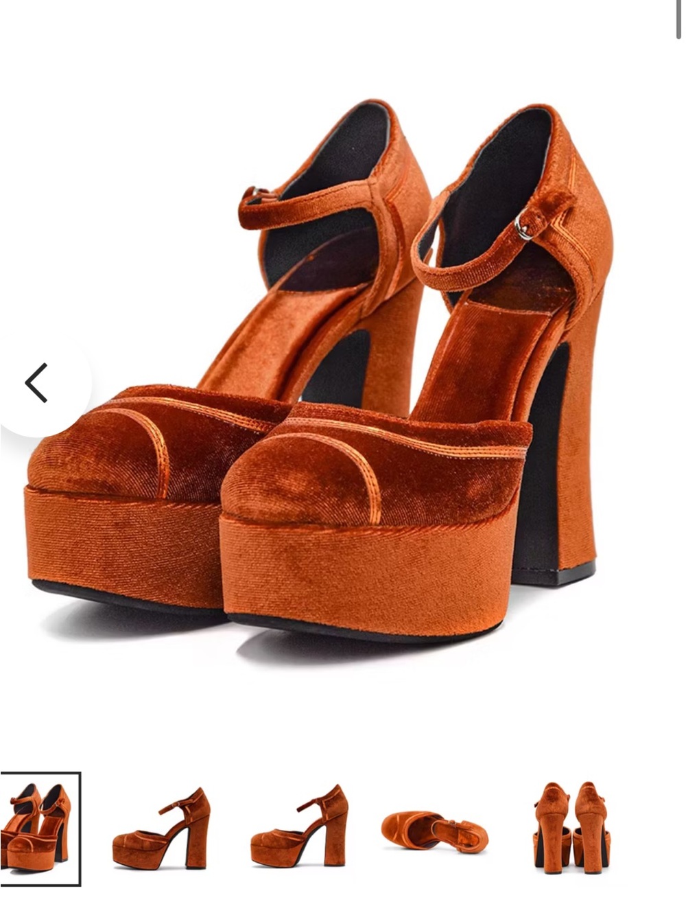 Velvet Platform Mary Jane Heels in Burnt Orange